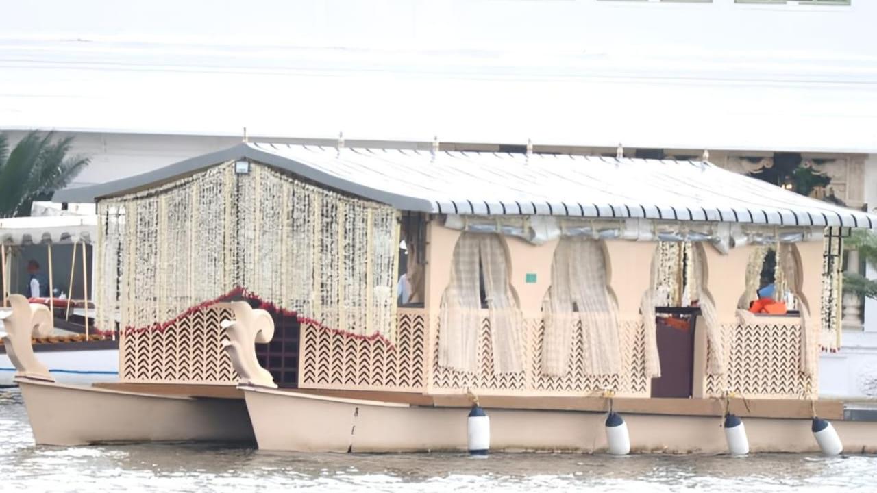 The bridal boat is all decked up with flowers. The groom and bride will reportedly make an entry on a boat
