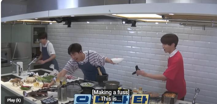 In this avatar-style cooking episode, Namjoon ended up knocking over multiple things in his haste to get done things quickly. Just another regular day in the life of RM and their variety show's crew