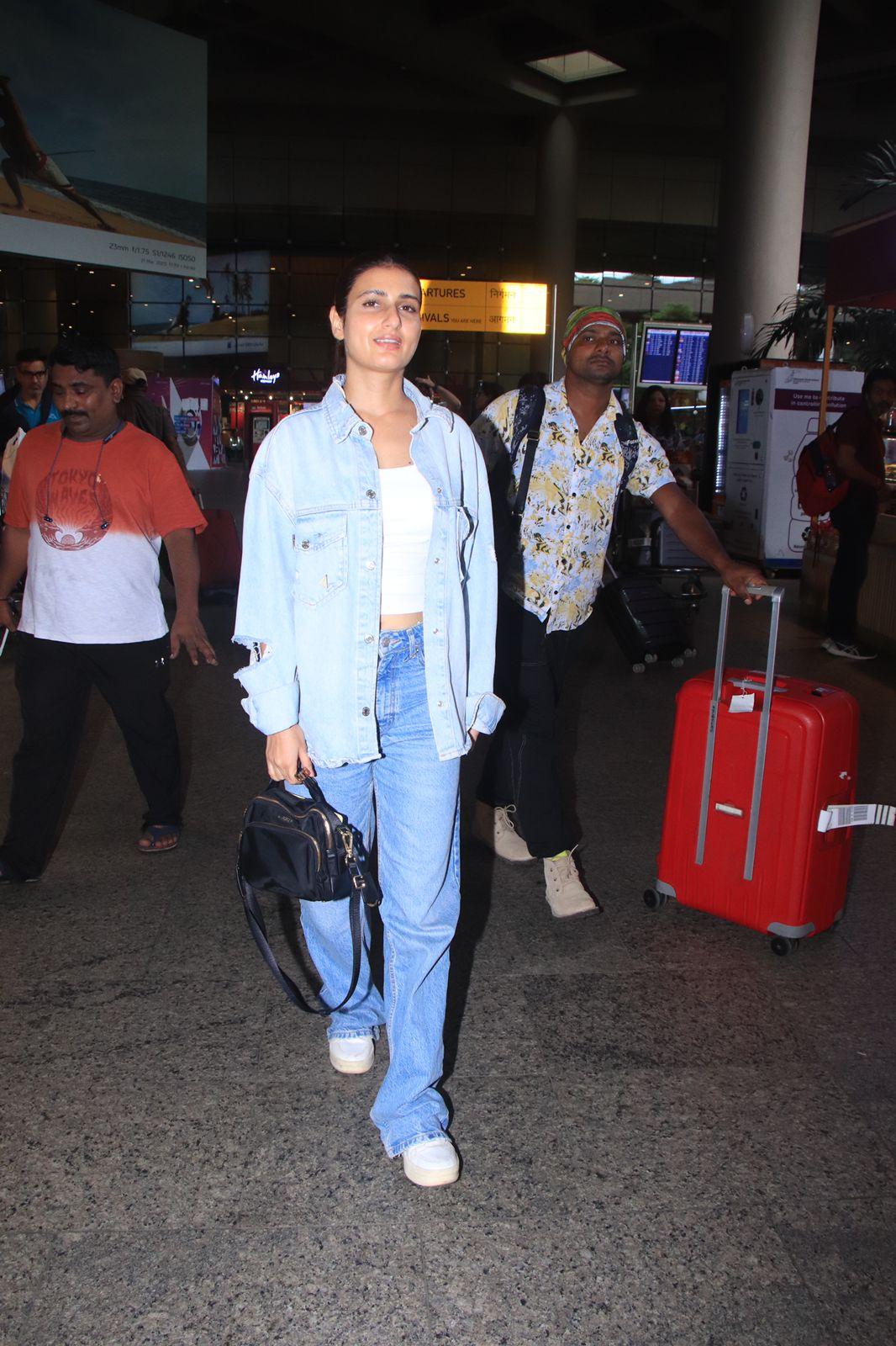 Fatima Sana Shaikh was spotted at the airport. The actress opted for a cool white T-shirt paired with a denim jacket and matching blue coloured jeans