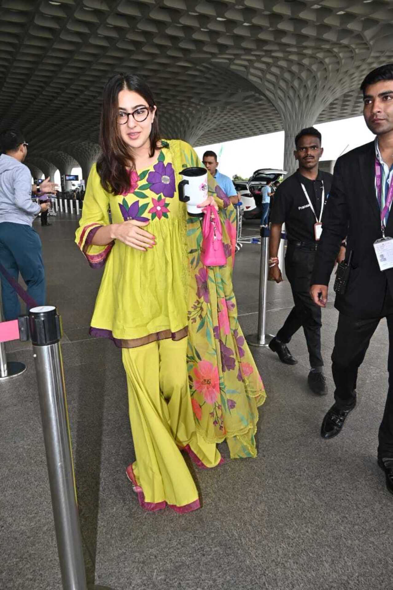 Sara Ali Khan was spotted in a green palazzo suit as she got clicked at the airport 