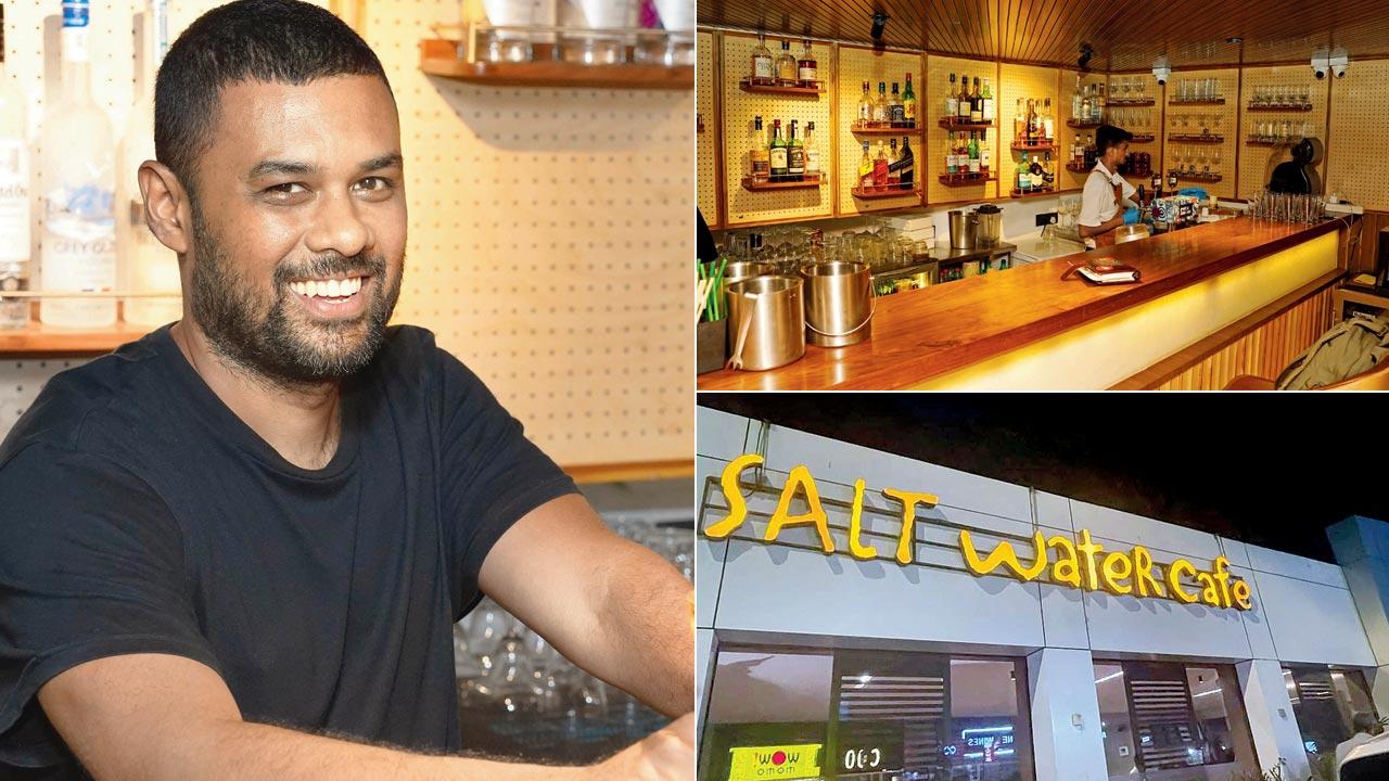 Chef Gresham Fernandes; The interiors of the bar at the café; The familiar façade of the eatery. Pic Courtesy/Facebook