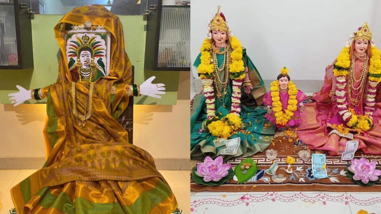 Each year, many Maharashtrian families having different cultural backgrounds carry out Gauri puja in their own unique way. Photo Courtesy: Photo Courtesy: Aakanksha Ahire (Left), Nayana Joshi (Right)