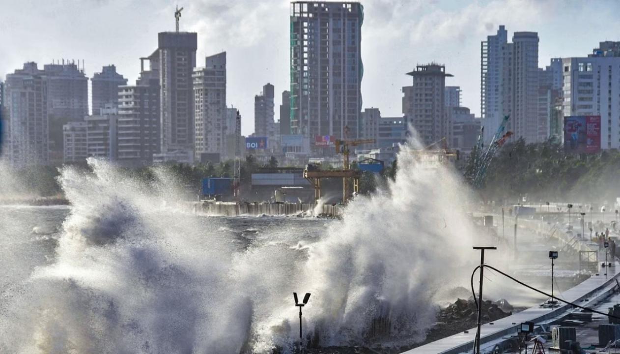 A high tide at Marine Drive in Mumbai. PTI Photo