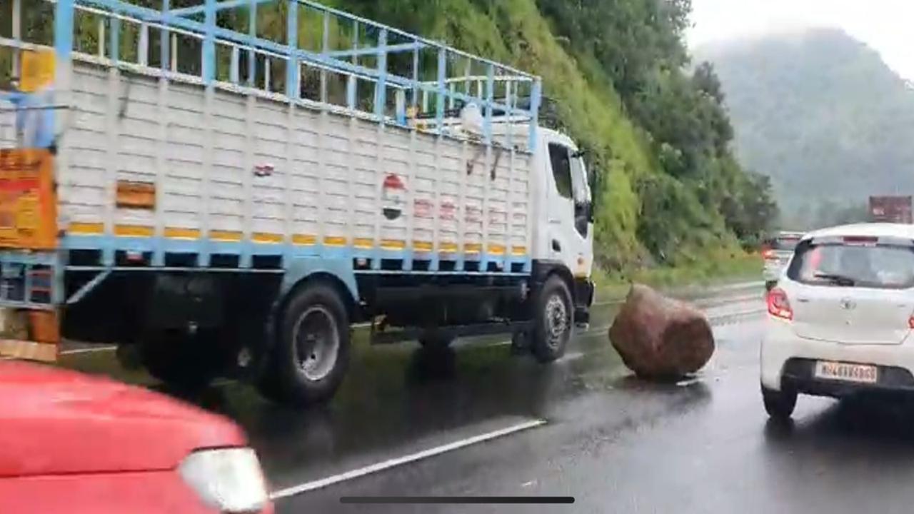 Boulder falls onto Mumbai-Ahmedabad highway amid heavy rainfall