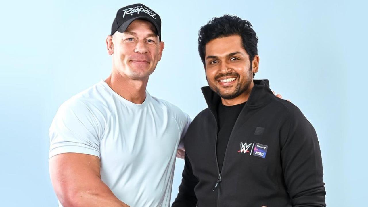 John Cena visits India for wrestling event, meets Telugu star Karthi