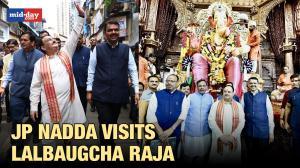 BJP president JP Nadda visits Lalbaugcha Raja, Keshavji Naik Chawl in Mumbai