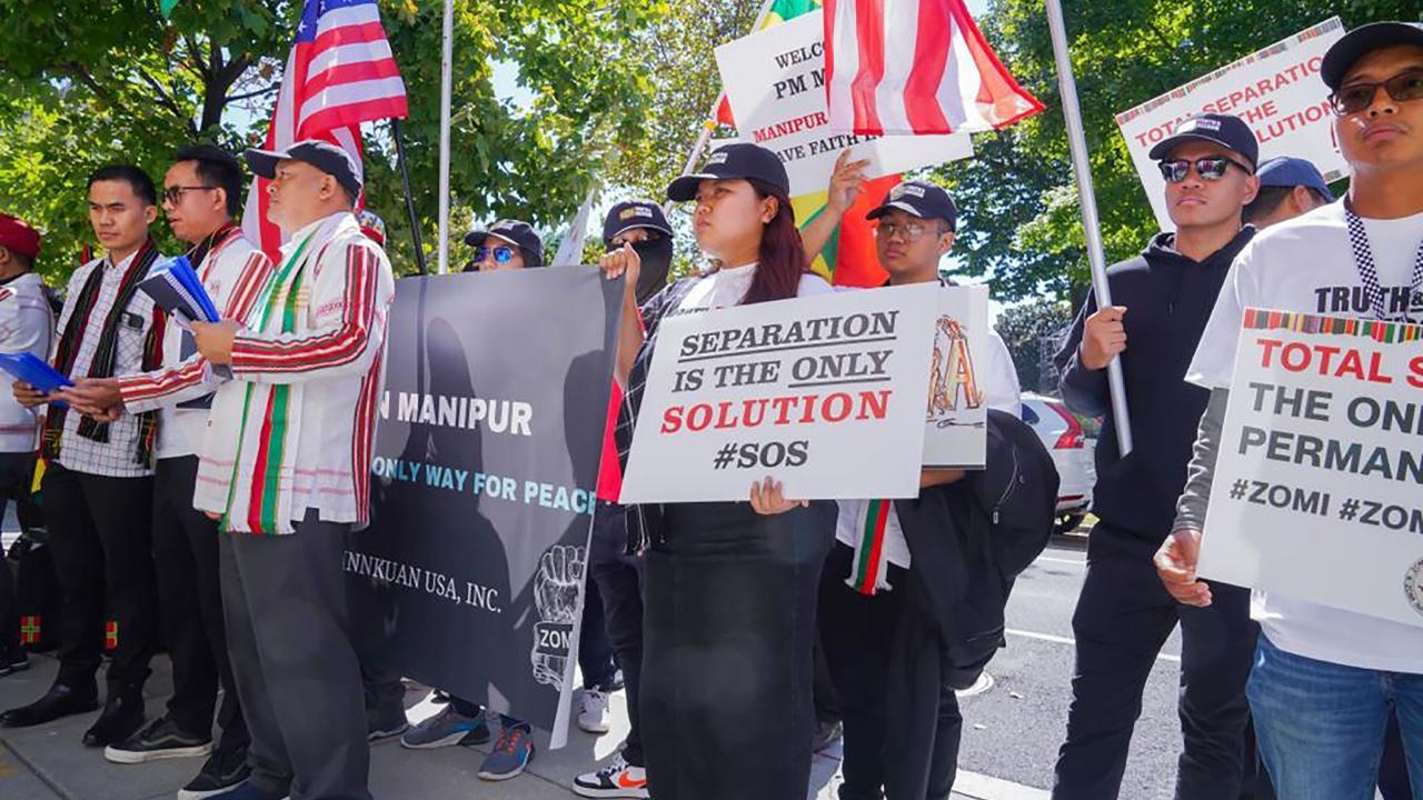 Members of Manipur's Kuki-Zomi community during a march in Washington. Pics/PTI