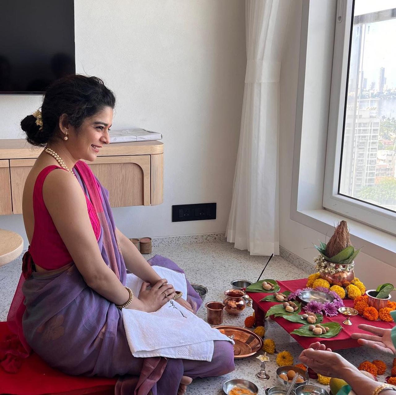Mithila Palkar shared a picture of her celebrating the festival in her Mumbai home