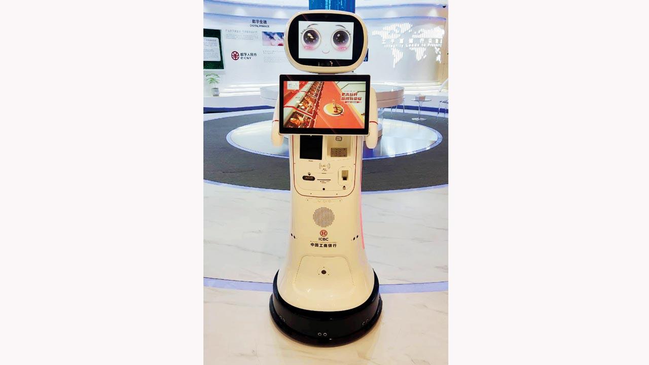 The Artificial Intelligence-propelled robot at a bank in  the Main Media Centre in Hangzhou on Saturday	