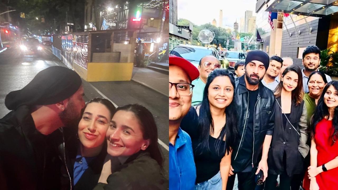 Alia and Ranbir reunite with Karisma Kapoor in NYC; pose with Indian family