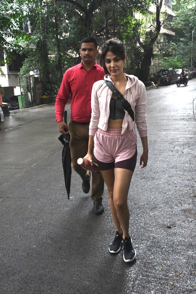Rhea Chakraborty was spotted outside her gym in Pali Hill 