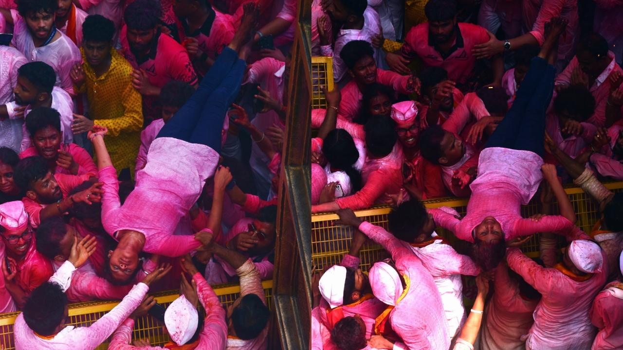 A female devotee fainted during the Lalbaughcha Raja procession in Mumbai (Pic/Shadab Khan)