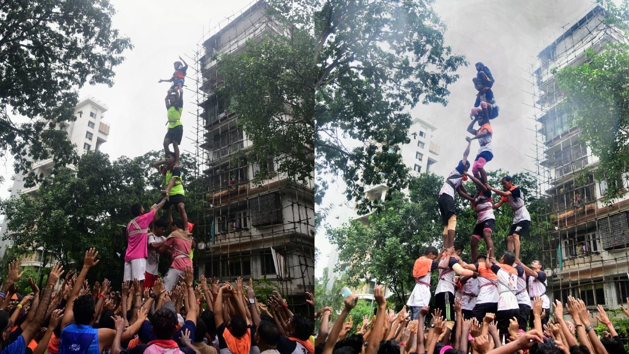Dahi handis decorated with flowers have been hoisted many feet above the ground at several housing societies, roads, junctions and public grounds across Mumbai (Pic/Shadab Khan)