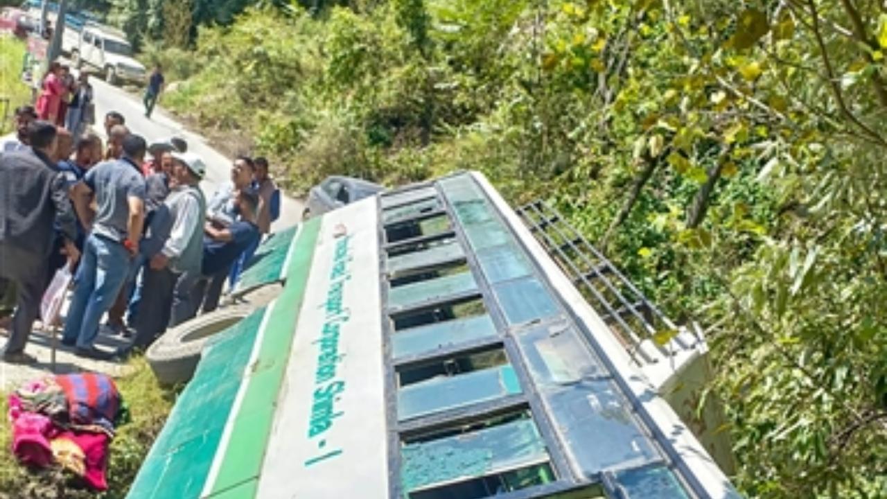 Meanwhile, a Himachal Road Transport Corporation (HRTC) bus after it met with an accident, at Sainj in Shimla district