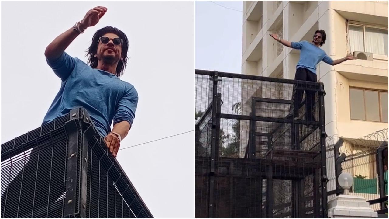 Shah Rukh Khan and AbRam do iconic SRK pose with Christmas lights