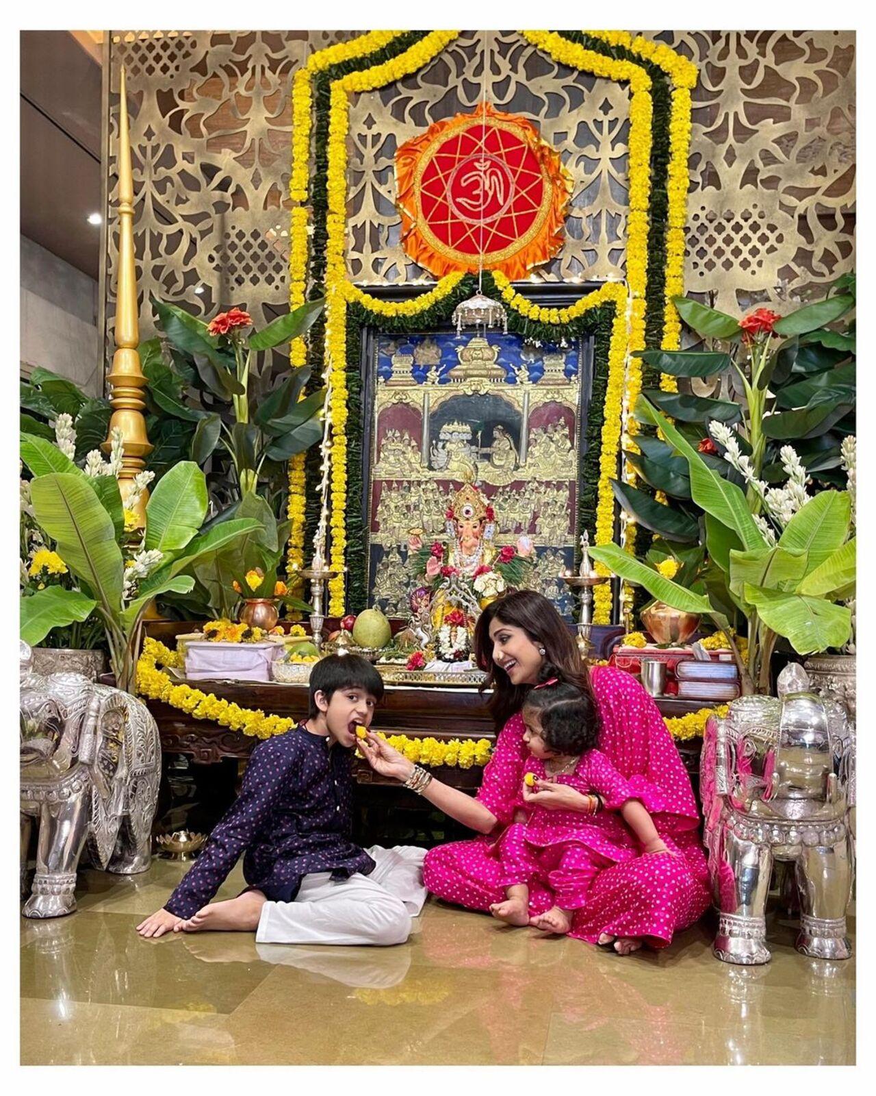 Shilpa Shetty celebrates Ganesh Chaturthi annually with devotion and grandeur. With stunning decoration and music, she welcomes Bappa home
