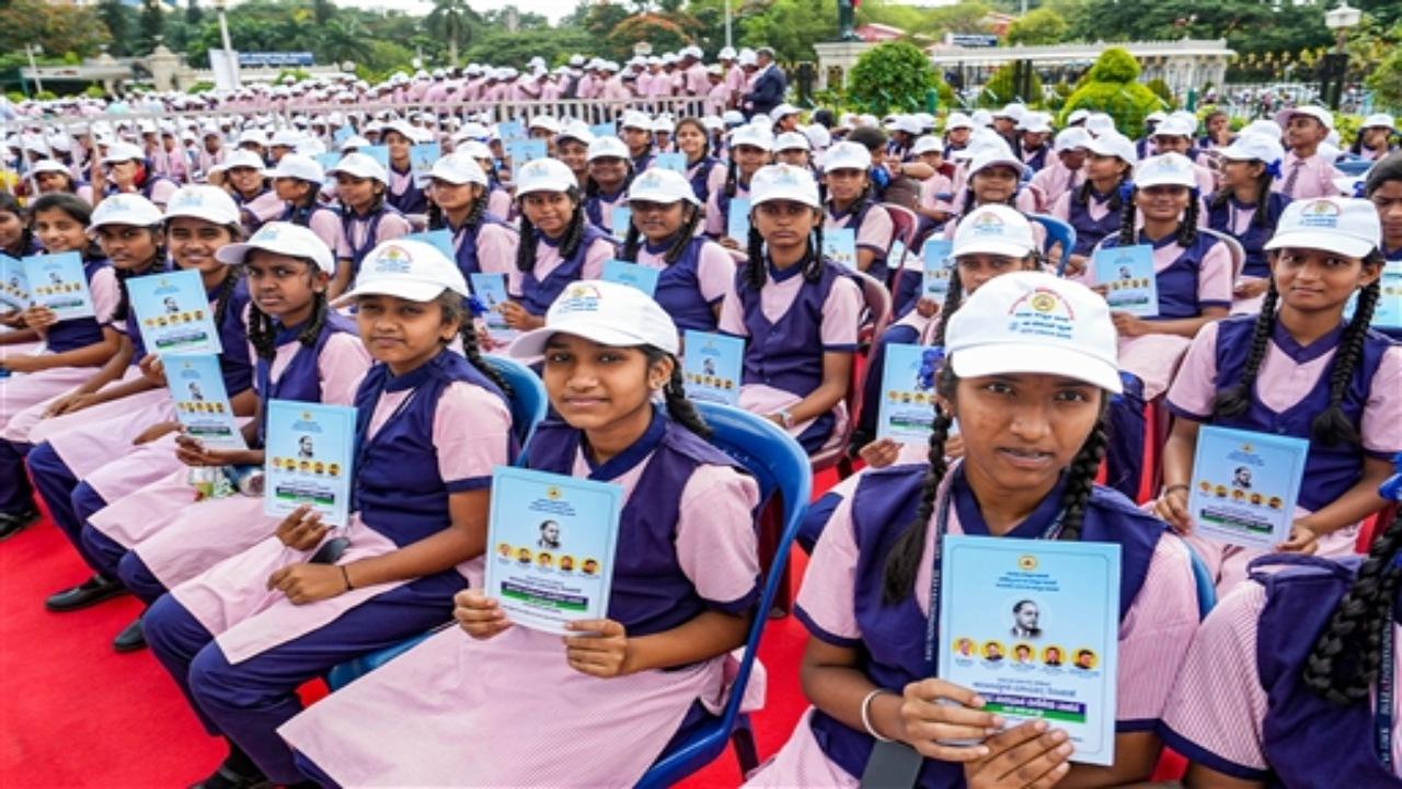 Chief Minister Siddaramaiah led the celebrations, along with Deputy Chief Minister D K Shivakumar and several other guests, by reading the preamble from the grand steps of 'Vidhan Soudha' here with a large number of children and others in front of them joining in unison.