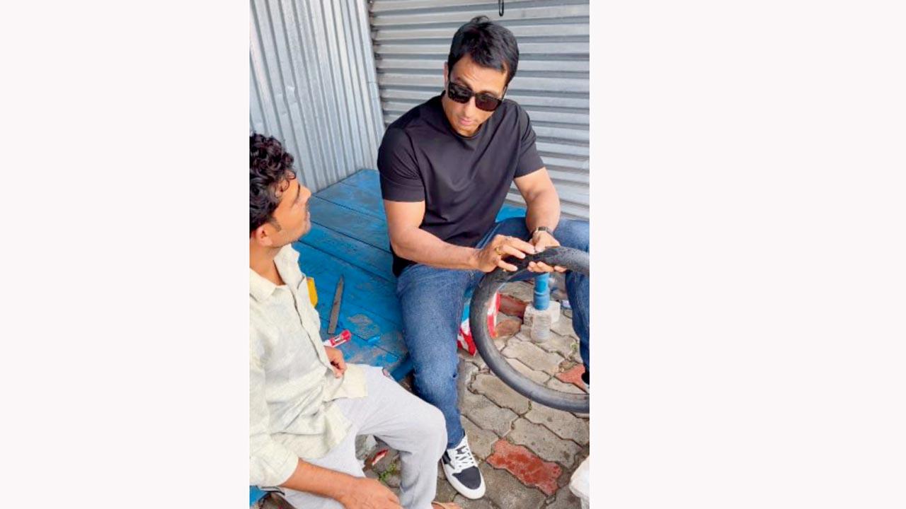 Sood, at a puncture repair shop