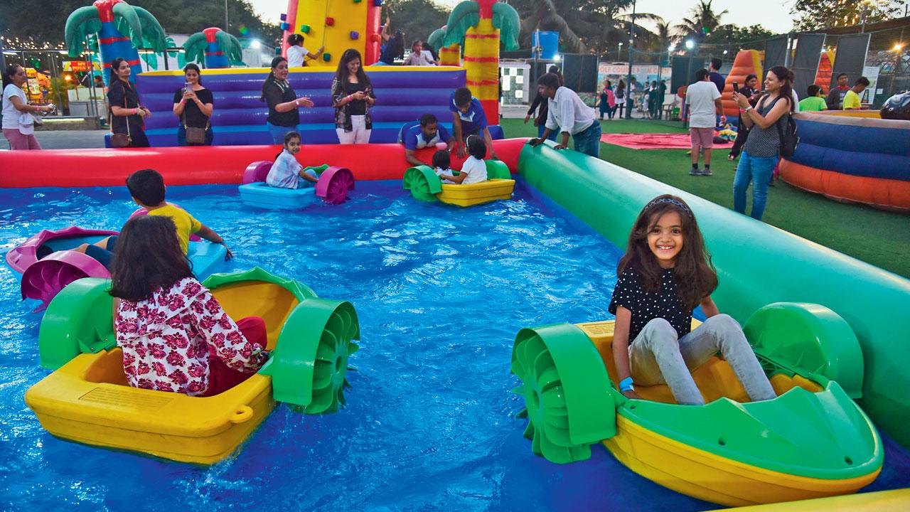 Kids enjoy pedal boating