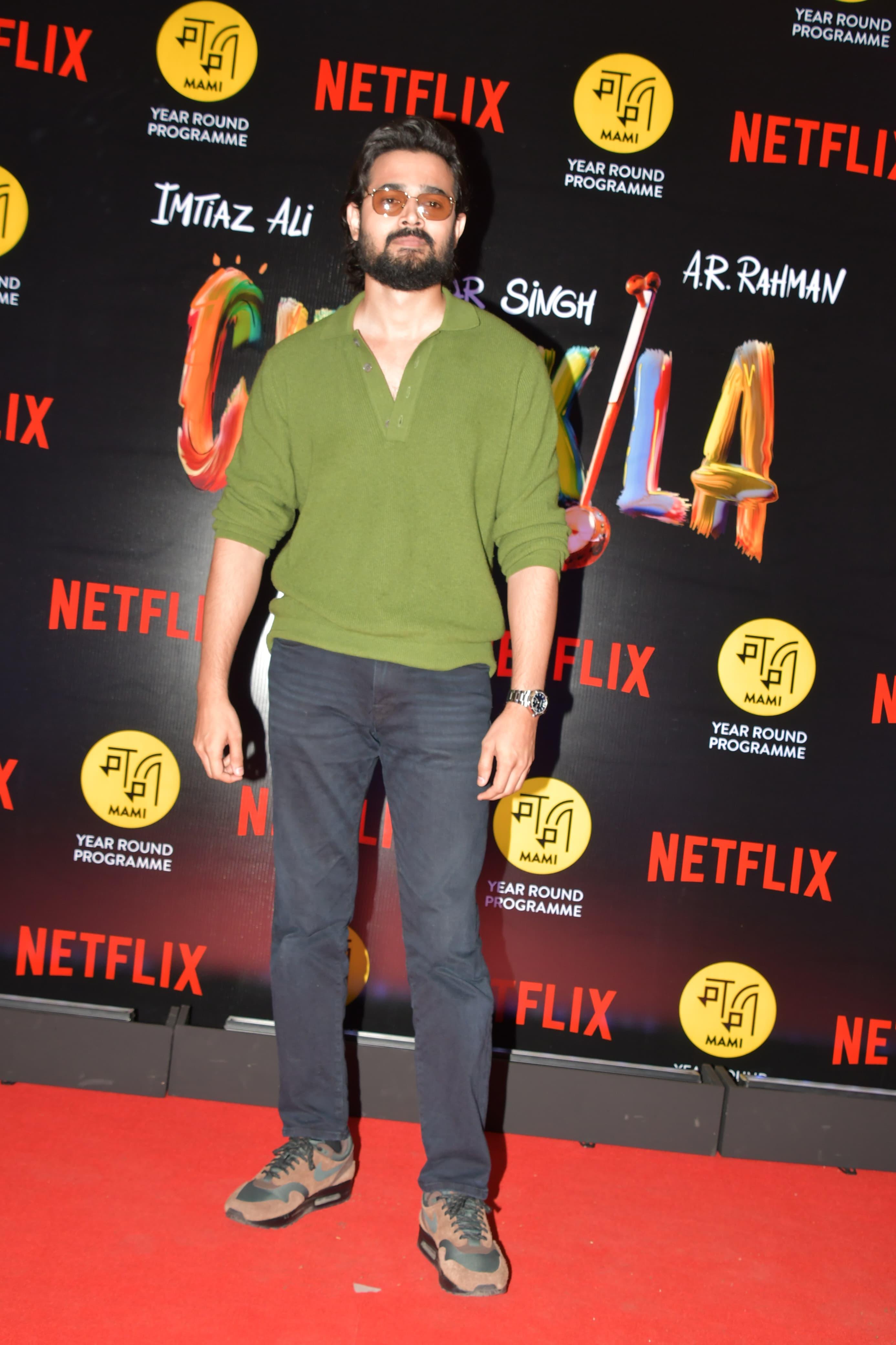 Influencer and content creator Bhuvan Bam was also snapped at the red carpet of Amar Singh Chamkila's screening