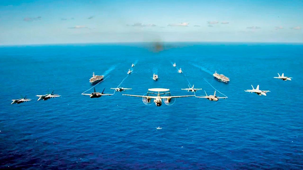 US Navy aircraft fly in formation during a joint exercise. File pic/X