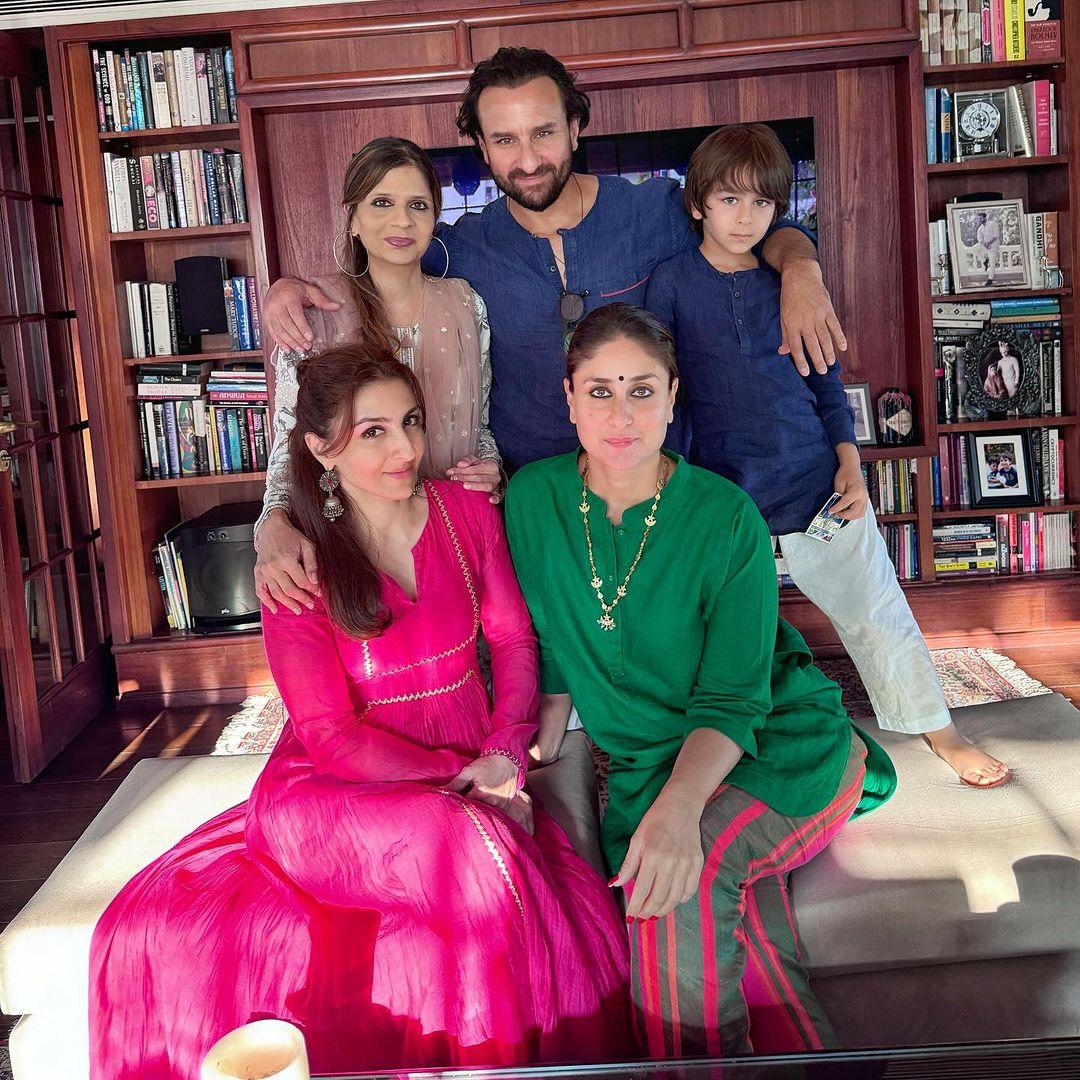 Soha Ali Khan gave a sneak peek at the Pataudi’s Eid celebration. The pictures included Kareena Kapoor, Saif Ali Khan, Saba Pataudi, Taimur, and others