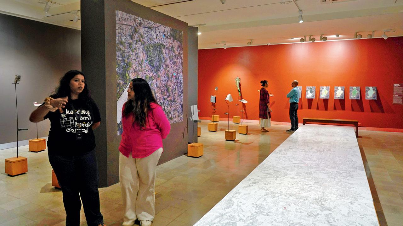 An overview of the gallery space with the hand drawn map by researchers