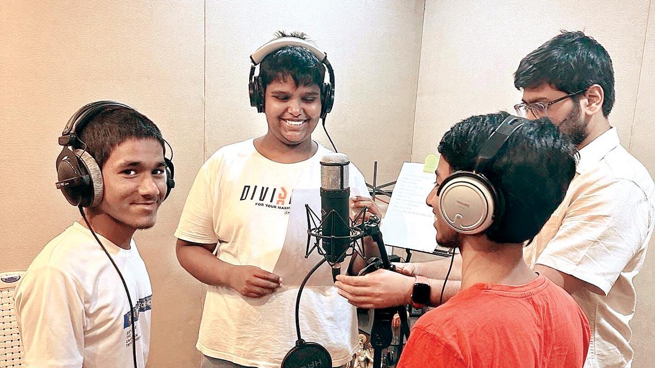 Yazdan Ansari (centre) records a song at the media lab in Jogeshwari 