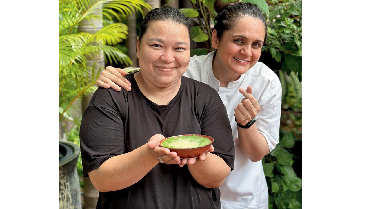 Ling (left) with a serving of lod chong, along with chef Garima Arora (right).