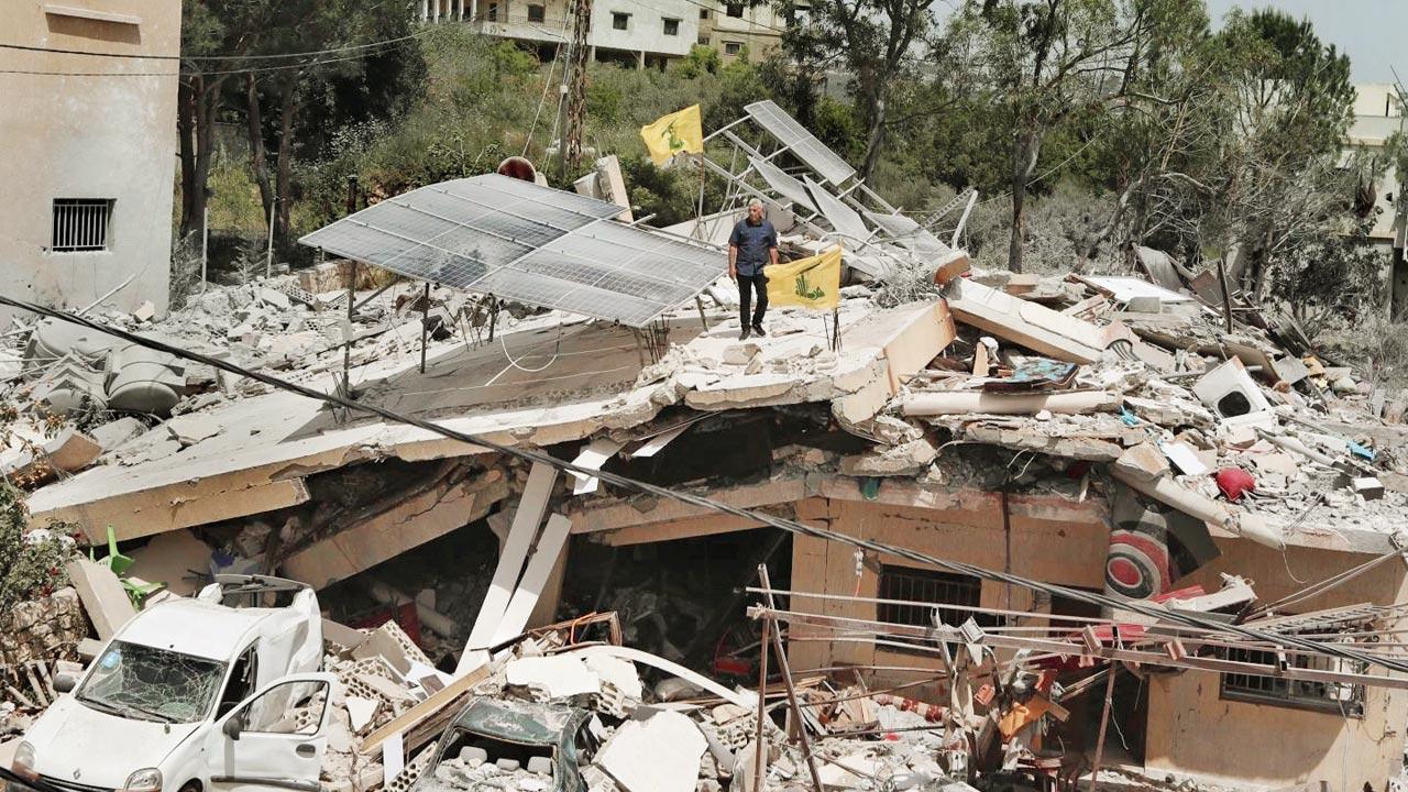 Destruction caused by Israeli airstrikes in Hanine village, Lebanon. Pic/AP