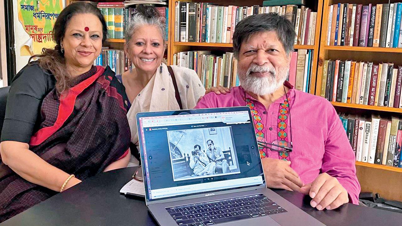 (Right to left) Shahidul Alam, his partner, Rahnuma Ahmed and Ina Puri, who has curated the retrospective exhibition