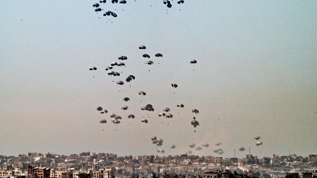 Humanitarian aid being airdropped