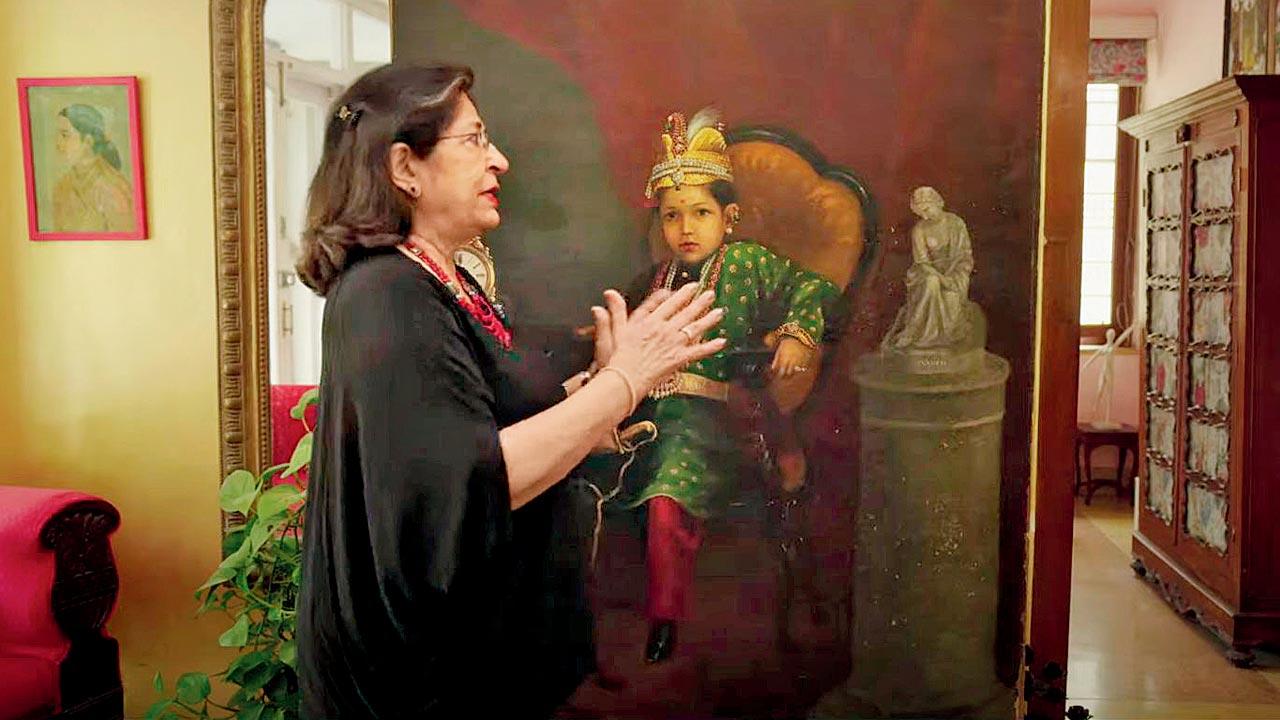 Rupika Chawla describes a Raja Ravi Varma artwork in a moment from the documentary. Pic Courtesy/YouTube