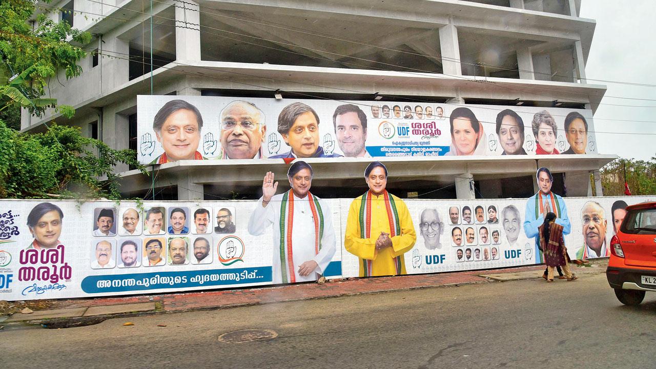 Political posters and murals displayed for the upcoming Lok Sabha 2024 election in Thiruvananthapuram. Pics/Atul Kamble