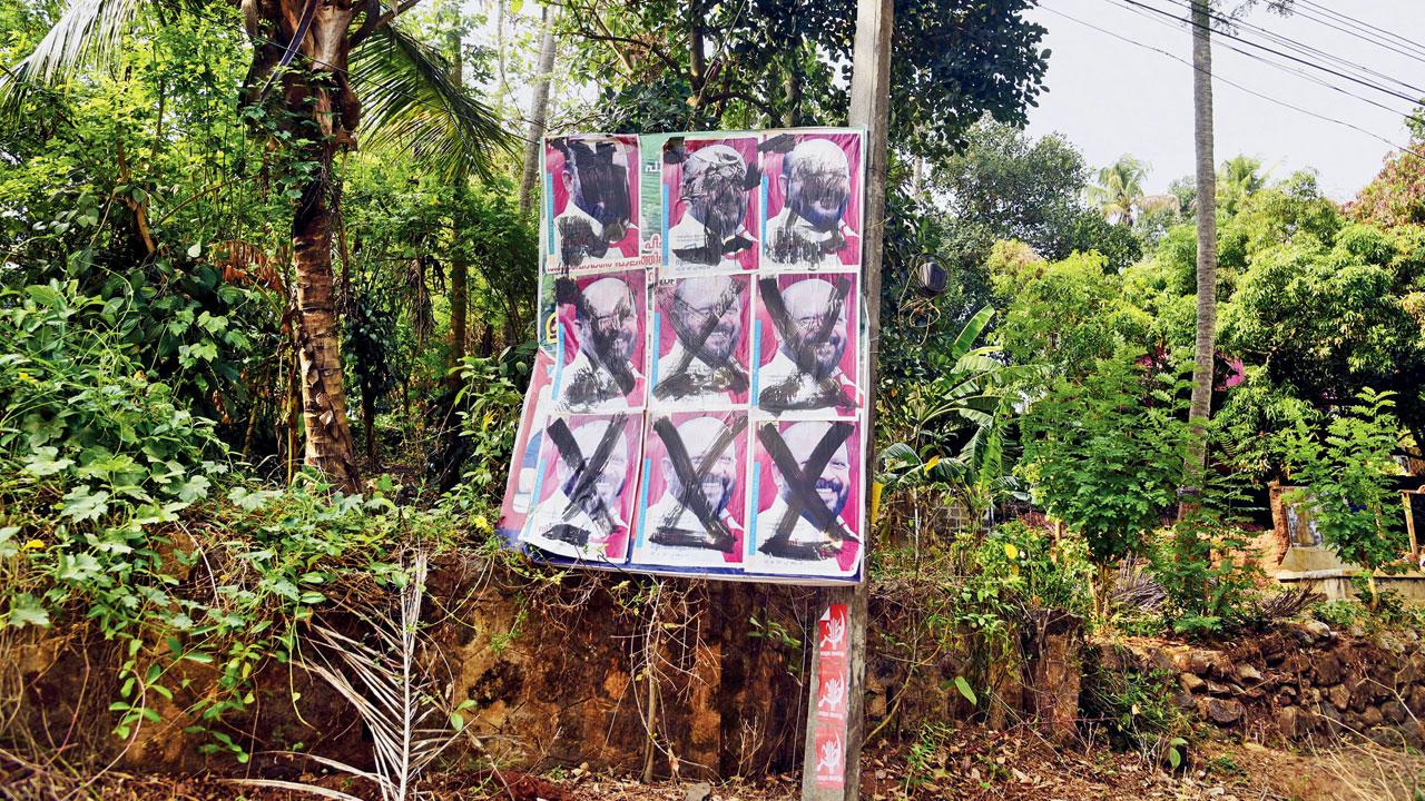 Posters of parties crossed out for violating of the code of conduct