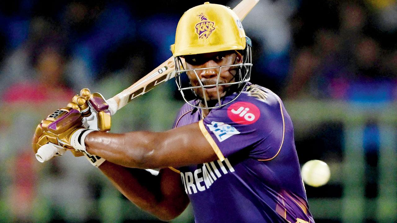 KKR’s Andre Russell against DC in Vizag yesterday. Pic/AFP