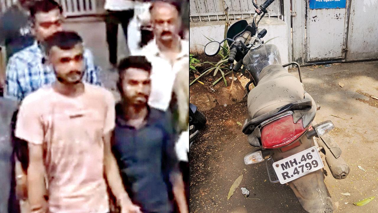 Accused in police custody in Bhuj. File pic/PTI (right) The bike abandoned by the accused