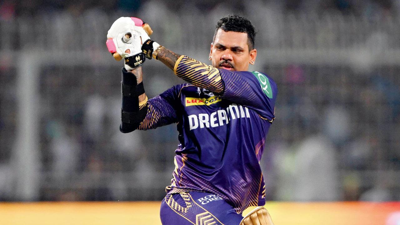 Sunil Narine during his 56-ball 109 against RR on Tuesday. Pic/AFP