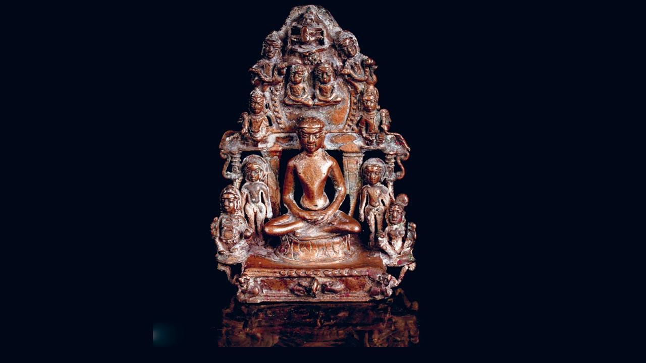 An early Jain bronze shrine from Gujarat, dating back to the seventh or eighth century, with the central figure of a Jain Tirthankara. This and 16 other antiquities depicting Jain deities were earlier put up for auction by Todywalla Auctions, but withdrawn after outrage from the Jain community followed by a stay by the Bombay High Court. Pics Courtesy/Classical Indian Art Auction 3 Catalogue