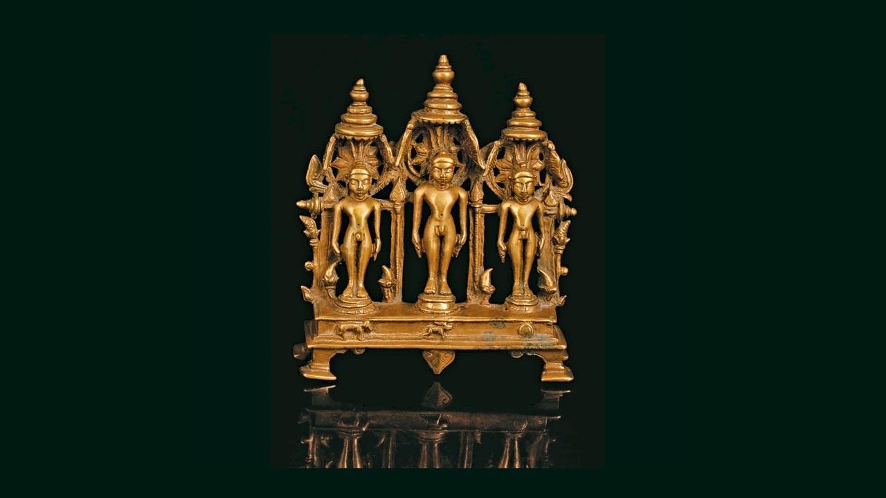 A Jain brass Tritirtha (triad of Tirthankaras) from Western India dated 1455 BC