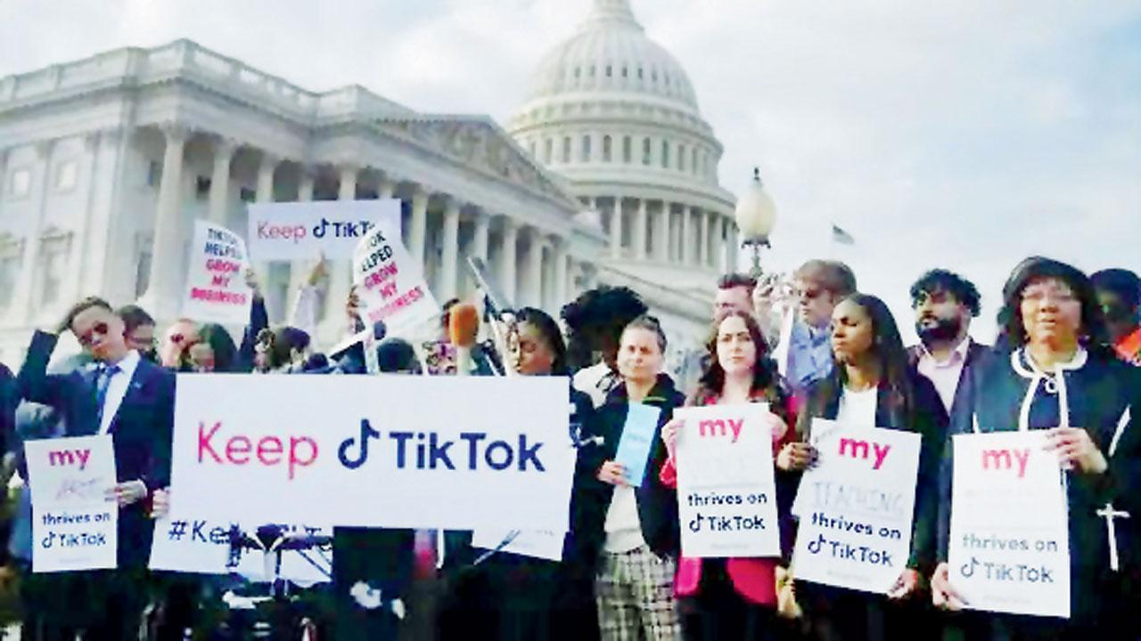 People gather in Washington to oppose the ban on TikTok. File pic/X