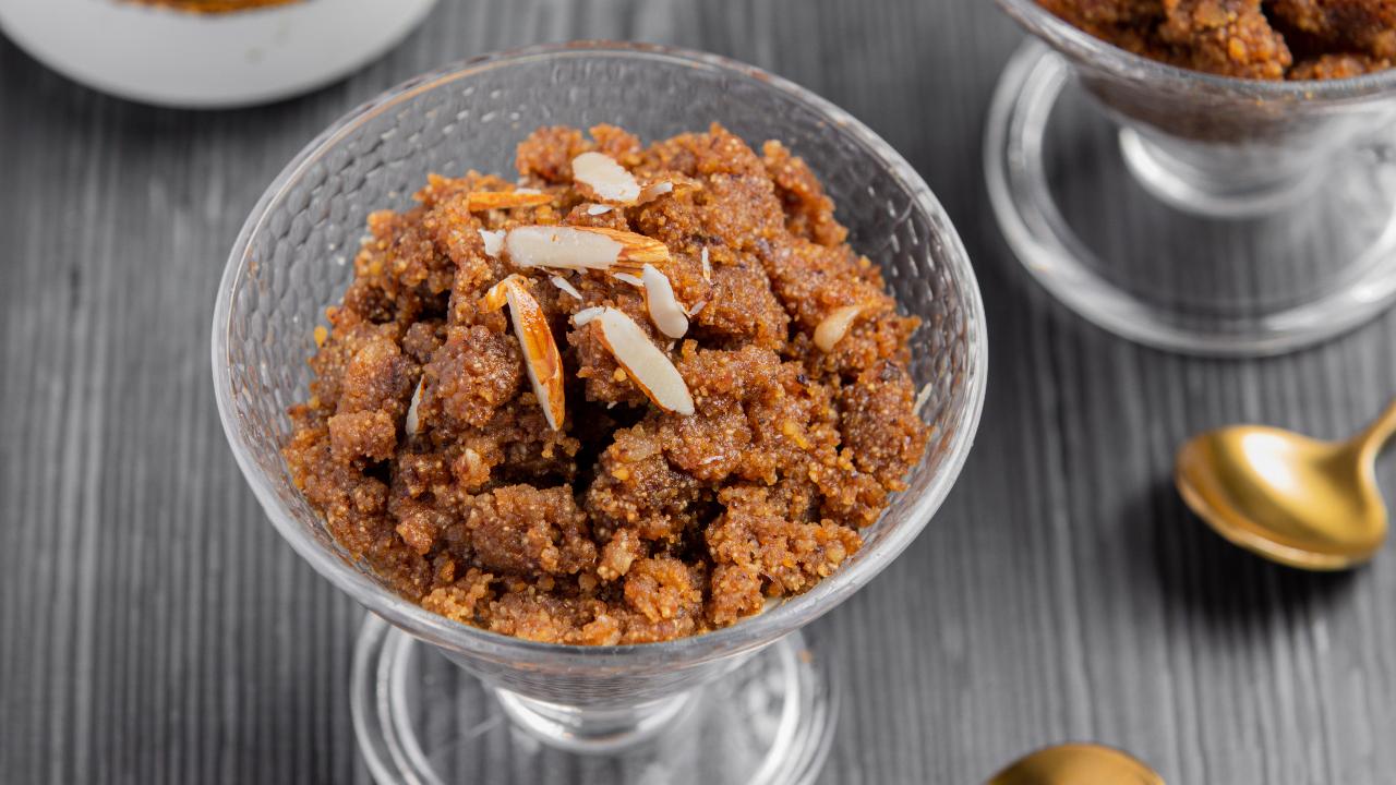 Walnut and Date Halwa Want to enjoy halwa but scared about gaining weight? Suman Agarwal, nutritionist and founder of SelfCare by Suman, says you can relish halwa and make it delicious too. The Walnut and Date Halwa is an innovative version of the classic suji halwa. Agarwal says this halwa is a lactose-free sooji halwa, unjunked with a generous burst of Omega 3-rich walnuts; it has 159 kilocalories. Make use of seedless dates, almonds, ghee, barik rava (fine semolina), walnuts, almonds and jaggery.