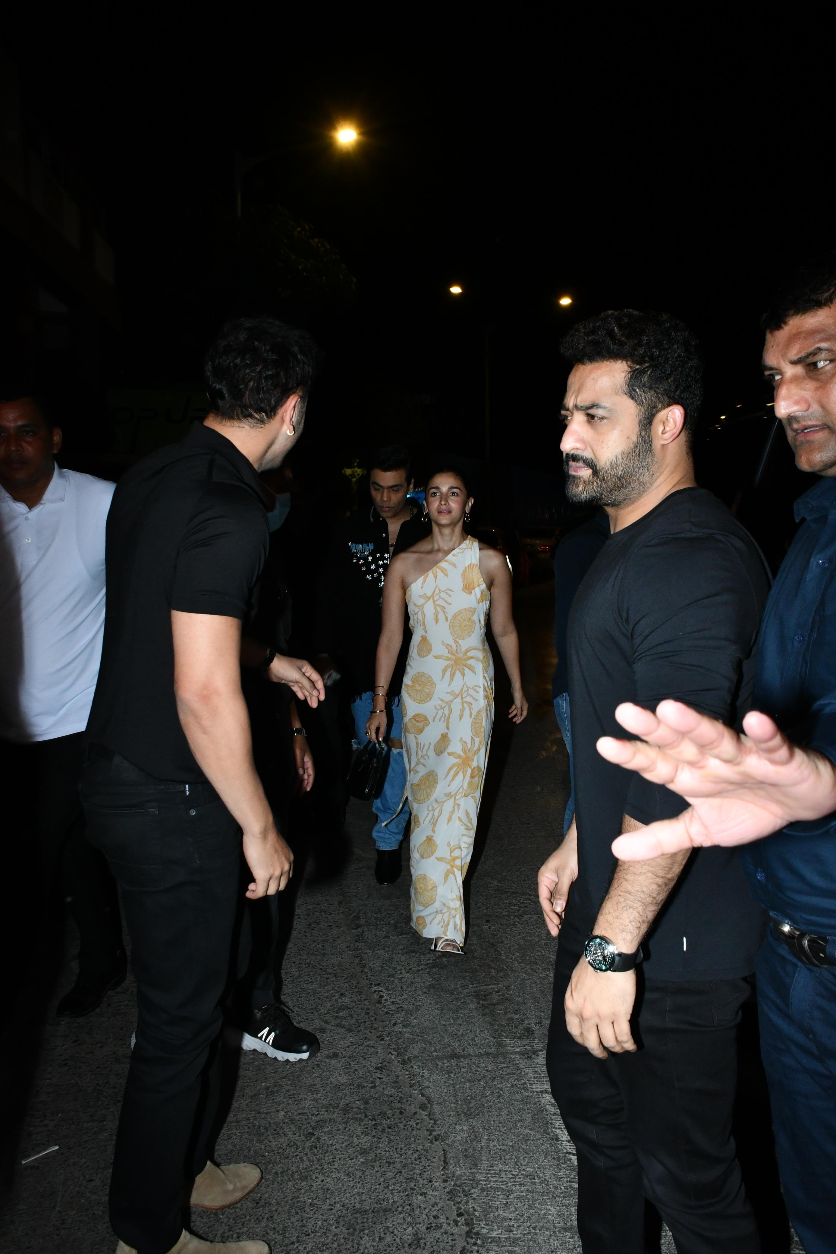 Alia Bhatt also attended the intimate bash. The actress wore a stunning white and yellow printed dress