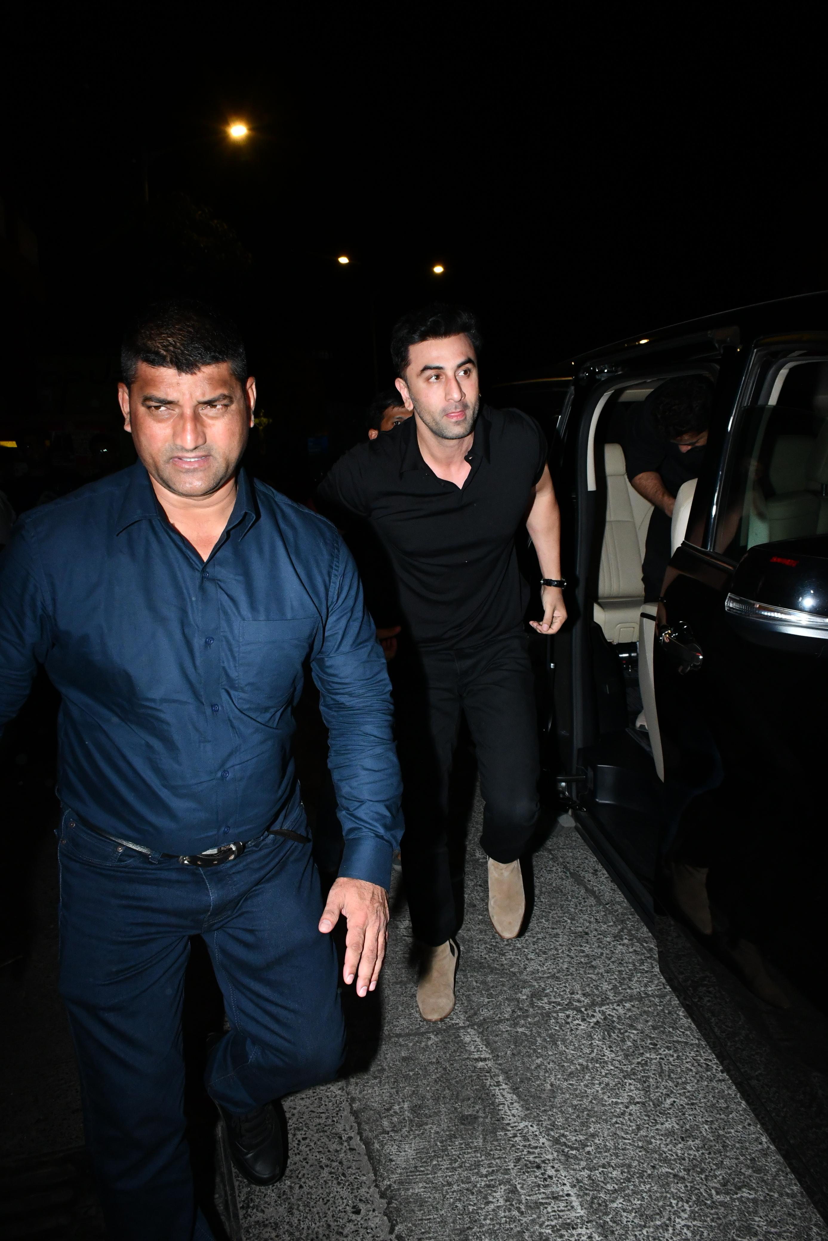 Ranbir Kapoor opted for black on black outfit for the night and went to the restaurant with JR NTR