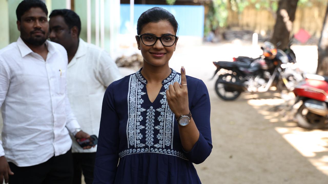 Aishwarya Lakshmi was also spotted at a polling booth in Chennai