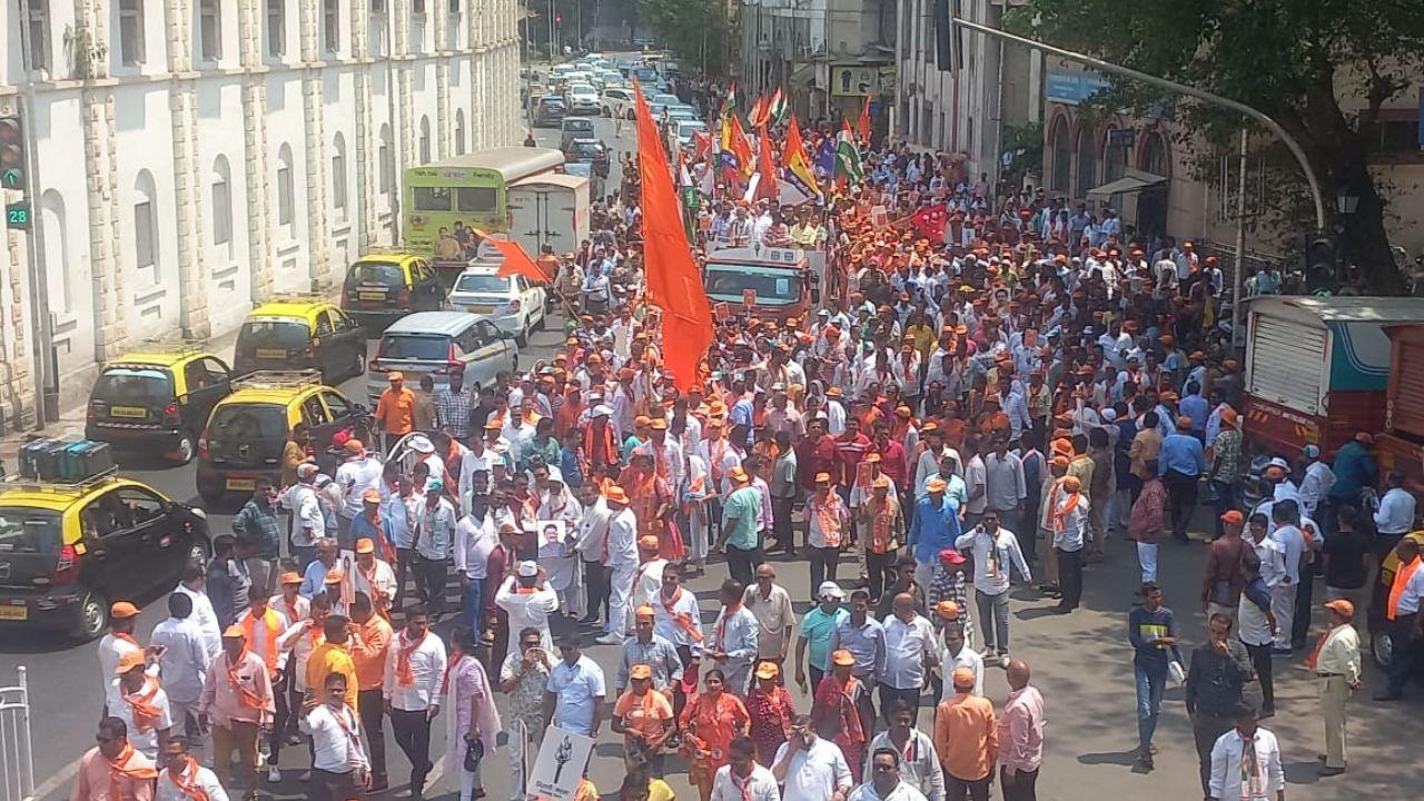 Shiv Sena (UBT)'s Arvind Sawant and Anil Desai initiated their election campaign by starting a rally from statue of revered Shiv Sena leader, Bal Thackeray.