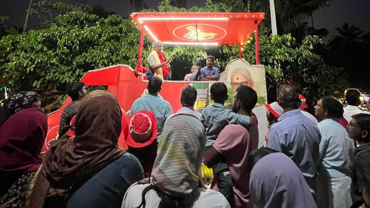 Annie Raja interacting with locals ahead of voting in Kerala