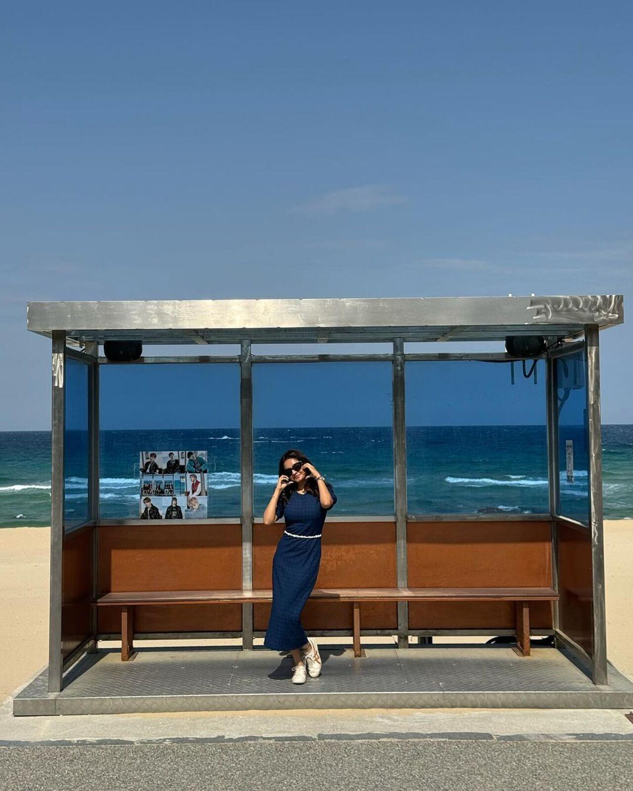 Earlier she also shared a picture from the famous BTS bus stop located at the Jumunjin beach. The spot gained popularity after it featured in the boy band's song 'Spring Day'. 