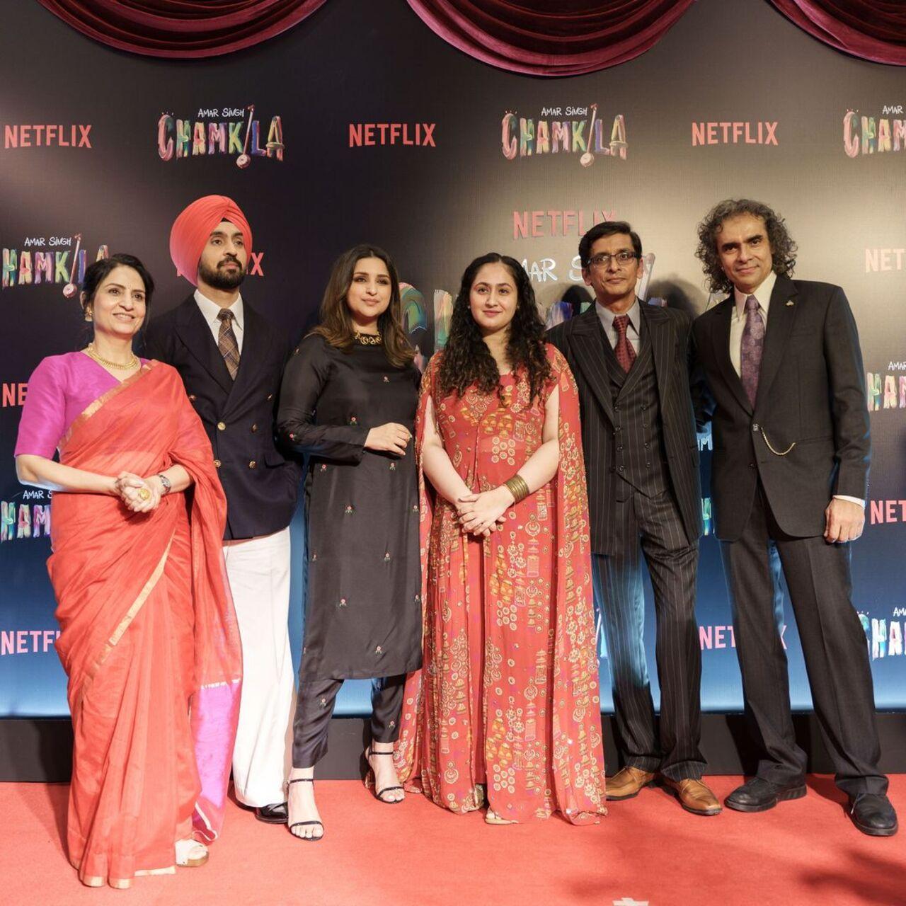 The team of Chamkila poses with the team of Netflix at the special premiere of the film