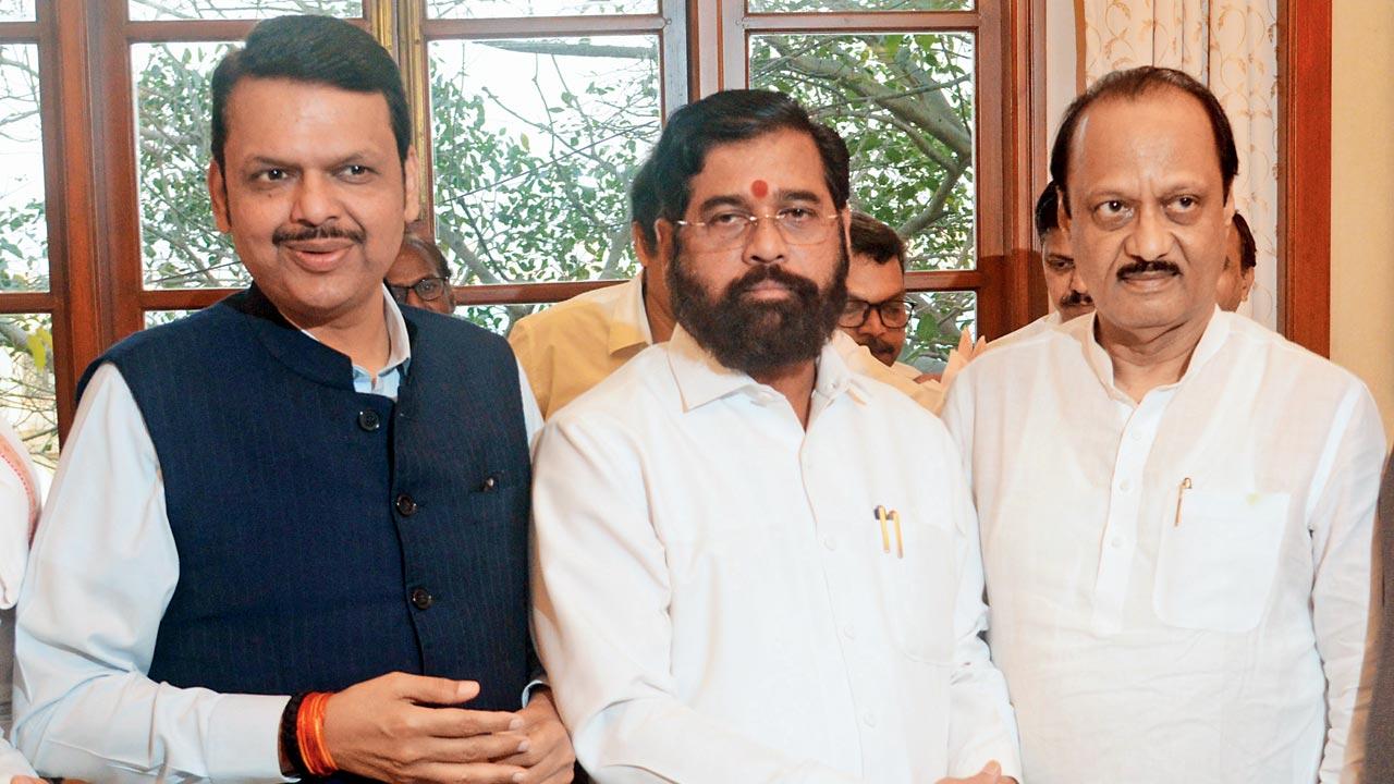 (From left) DCM Devendra Fadnavis, CM Eknath Shinde and DCM Ajit Pawar. File pic/Satej Shinde